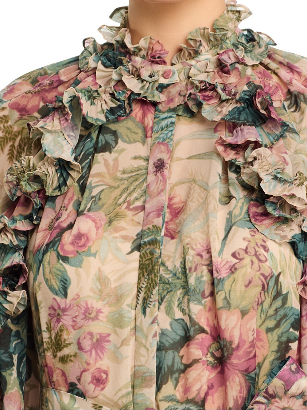Kobi Halperin Floral Ruffle Midi Dress in Pink and Green - Picture 5 of 6